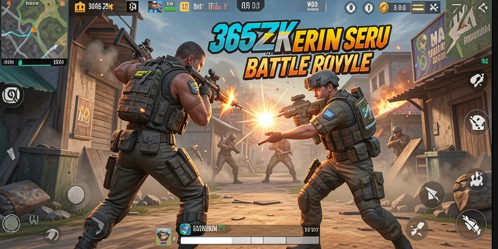 Menampilkan gameplay 365ZK yang penuh aksi dalam pertarungan Battle Royale.