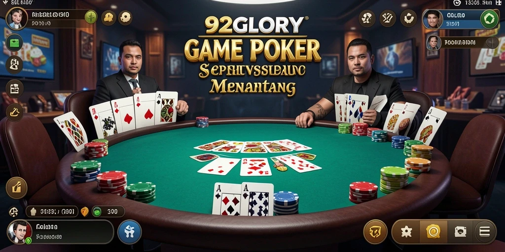 Screenshot gameplay 92GLORY menampilkan momen mendebarkan saat bermain poker.