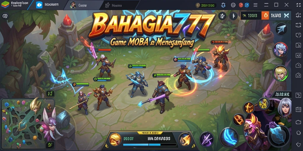 Screenshot gameplay BAHAGIA777 dengan aksi seru di arena MOBA.
