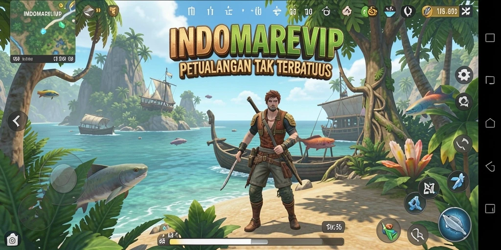 Tangkapan layar INDOMAREVIP menampilkan suasana petualangan di dunia terbuka yang menarik.