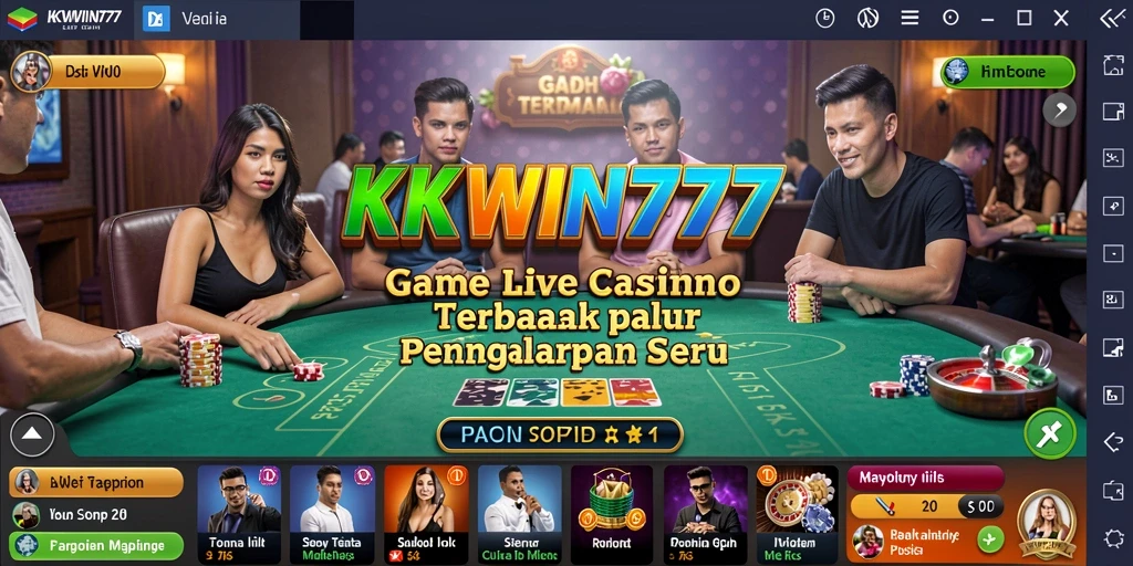 Screenshot gameplay KKWIN777 menampilkan dealer profesional dan interaksi langsung.