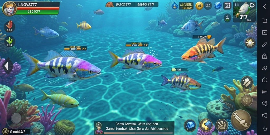 Tampilan gameplay LNOVA777 dengan aksi tembak ikan yang seru.