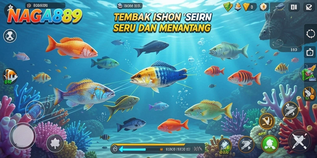 Tampilan gameplay menarik dari NAGA889 dengan berbagai ikan warna-warni.