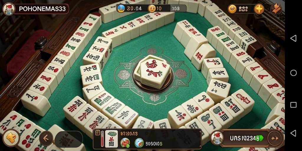 Screenshot gameplay <strong>POHONEMAS33</strong> yang menunjukkan keseruan mencocokkan ubin Mahjong.