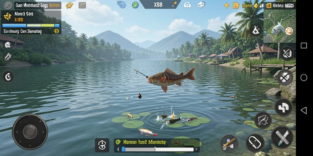 Screenshot menunjukkan aksi memancing seru dalam game X88 dengan grafis yang memukau.